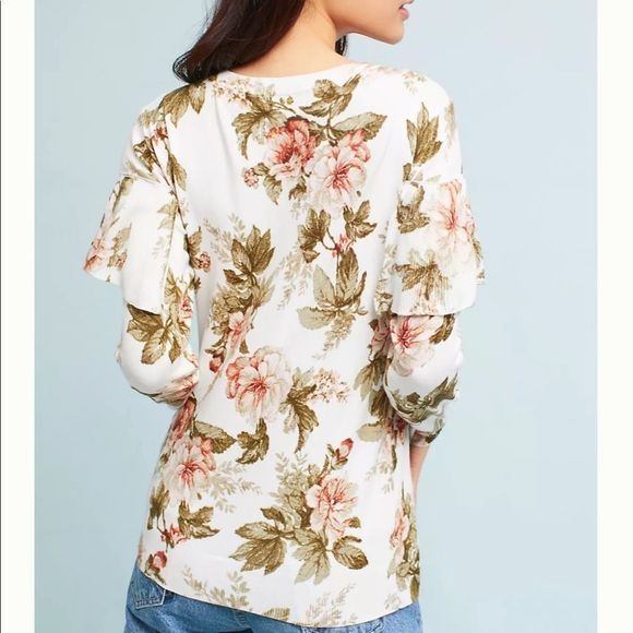 Anthropologie Harlyn Ritchie Floral Ruffle Sweater - Picture 3 of 16